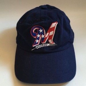 Milwaukee Brewers Hat Navy USA Wheat Logo US Flag Miller Option B Strapback